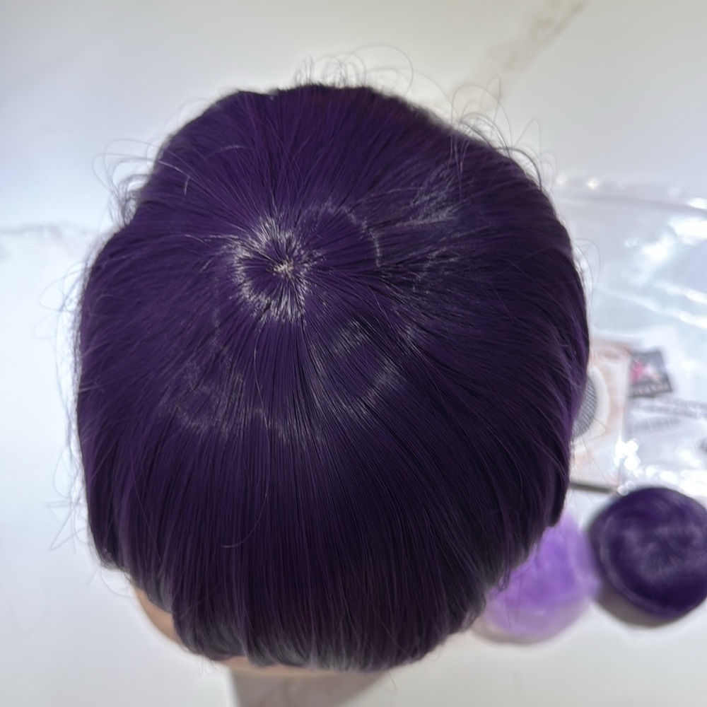 HAIR, Bob short cut, Swoop Bangs, With Bun Accessory, Purple - Picture 7 of 10
